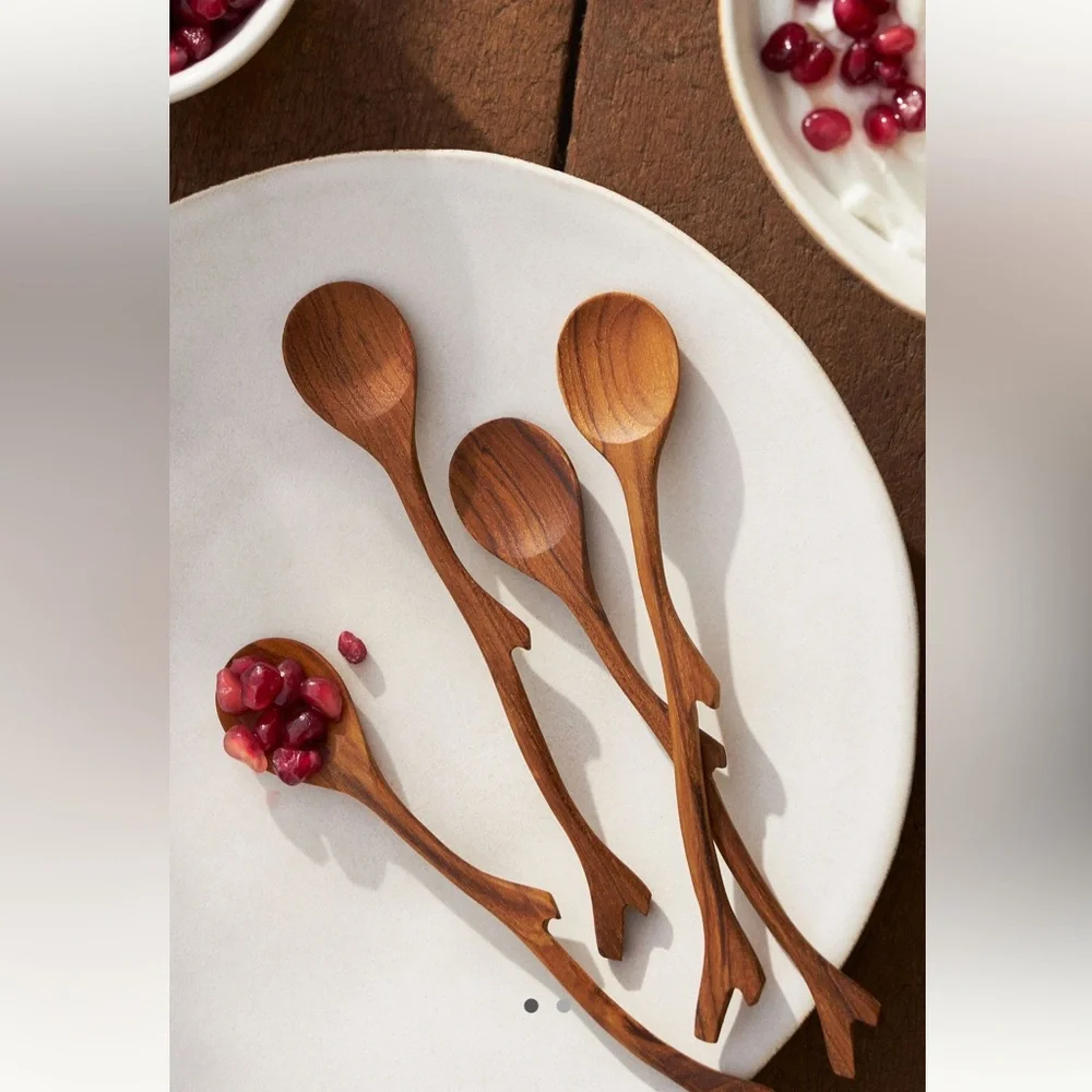 Anthropologie Teak Twig Spoons | Set of 4 | Honey | NWT